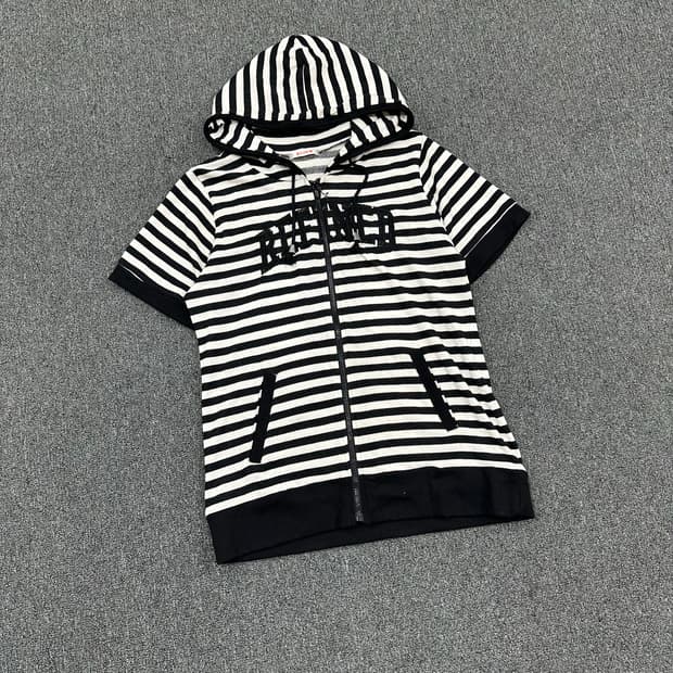 XL)Japanese vintage 여성 자수 레터링 스트라이프 반팔 후