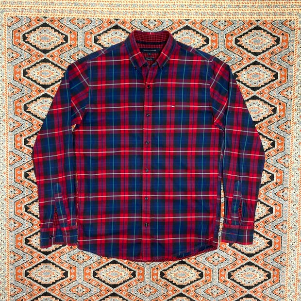 타미힐피거 레드 타탄체크 셔츠 남방 남성XS