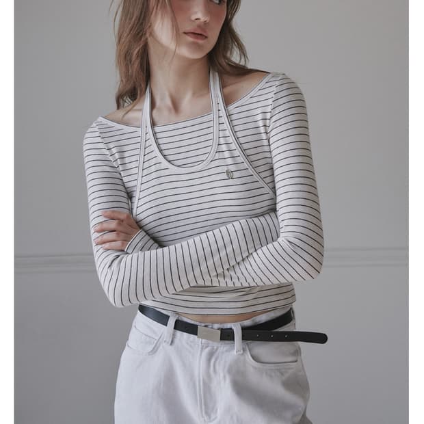 마우솔레움 Lyn halter layered t-shirt - Strip