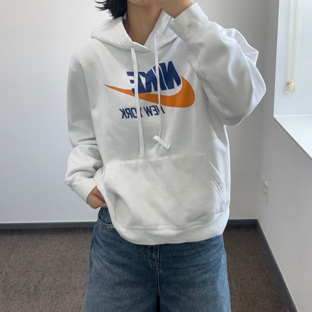 Nike 나이키 블루 로고 화이트 기모 후드티