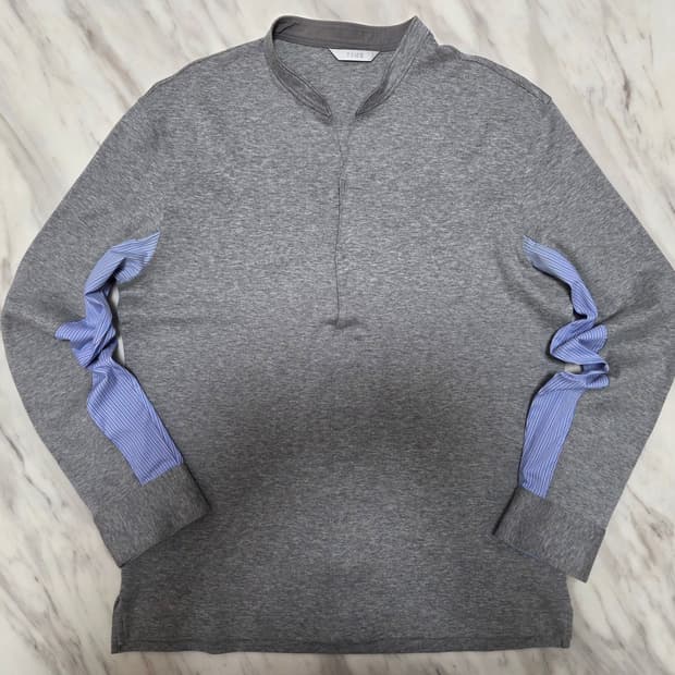 타임옴므 헨리넥 배색 하프 셔츠