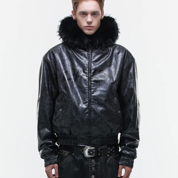 Op. 00 OP-USA HOODED LEATHER BOMBER BLAC