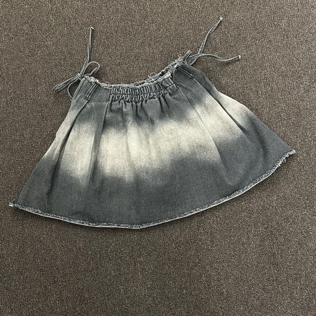 OS)재패니즈 빈티지 그라데이션 워싱 데님 플리츠 미니 스커트 