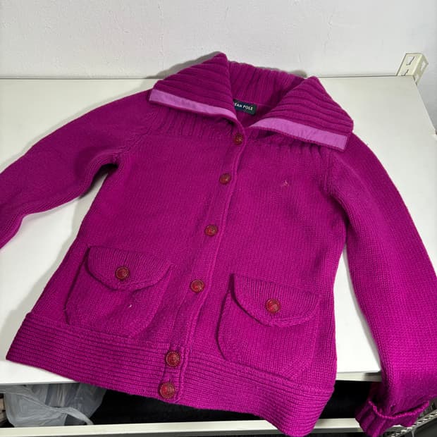 우먼M 빈폴 자주 기본로고 와이드카라넥 울 가디건