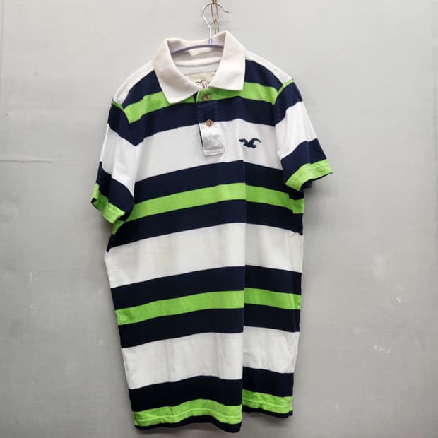 홀리스터 로고자수 스트라이프 반팔카라 XL(M~L)