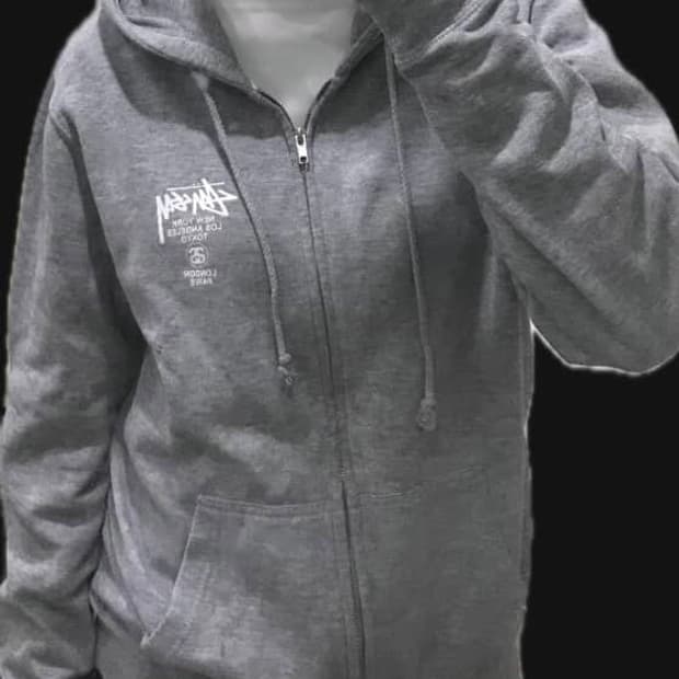 스투시 월드투어 후드집업 회색