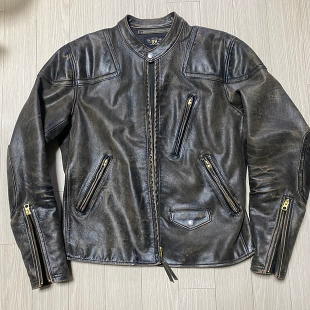 [rrl] 더블알엘 슬림핏 레더 모토재킷 M