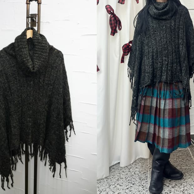 charcoal fringe cape