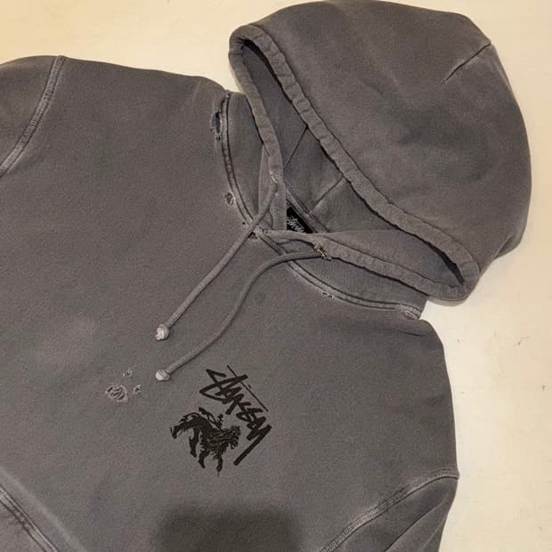 스투시 라스타 라이언 피그먼트 다이드 데미지 후드티