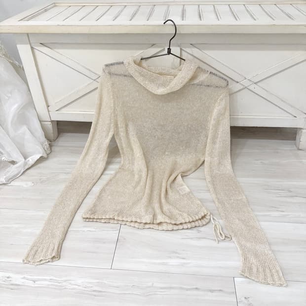 Light apricot Beige Ribbed Knit Turtlene