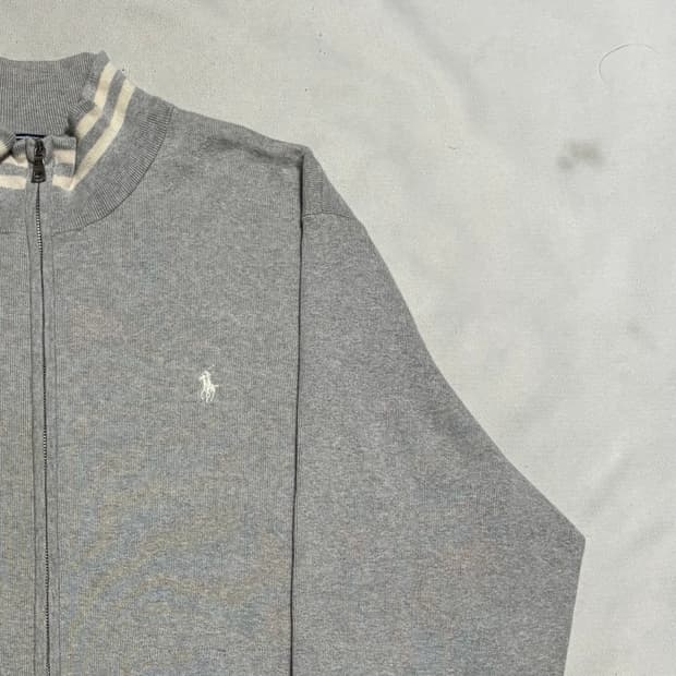 XXL 폴로랄프로렌 화이트 포니 코튼 그레이 니트 집업