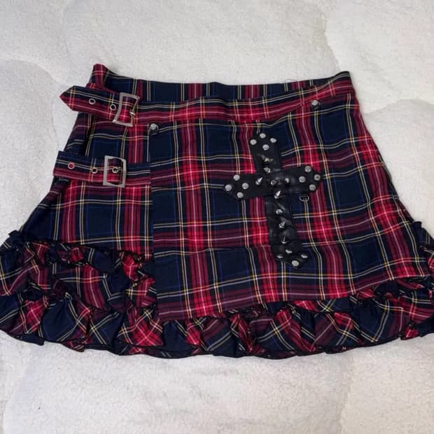 Body Line 바디라인 십자가 체크 펑크 스커트 나나