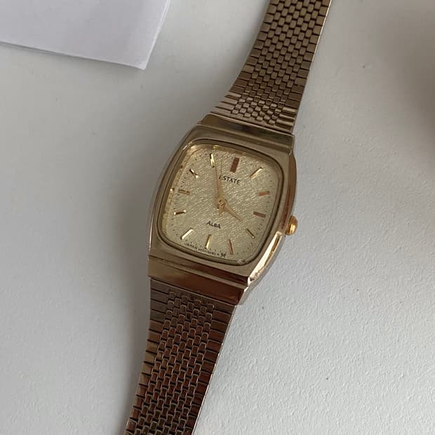 Seiko 세이코 알바 AlBA ESTATE 샴페인 골드 스퀘어 쿼츠