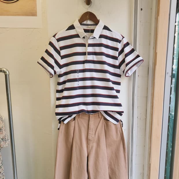 Topvalu 스트라이프 카라 반팔티(미착용 새제품)