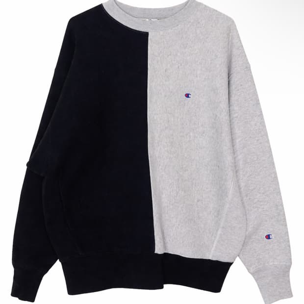 챔피언 블랙&그레이 하프앤하프 기모 맨투맨