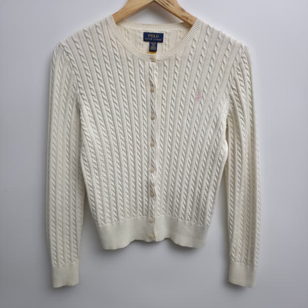 [S] 폴로 랄프로렌 케이블 핑크포니 가디건 아이보리 신형 큐알택