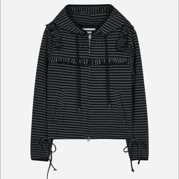 타입서비스 Ruffled Stripe Zip Hoodie