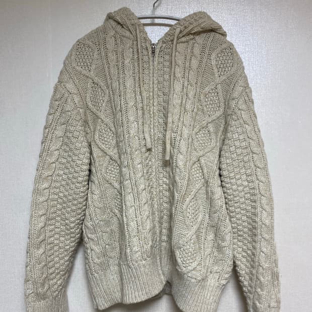 트릴리온 워셔블 아란 케이블 후드집업 니트