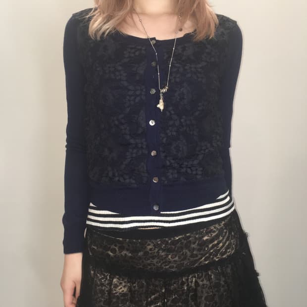 jpn vintage 네이비 레이스 가디건