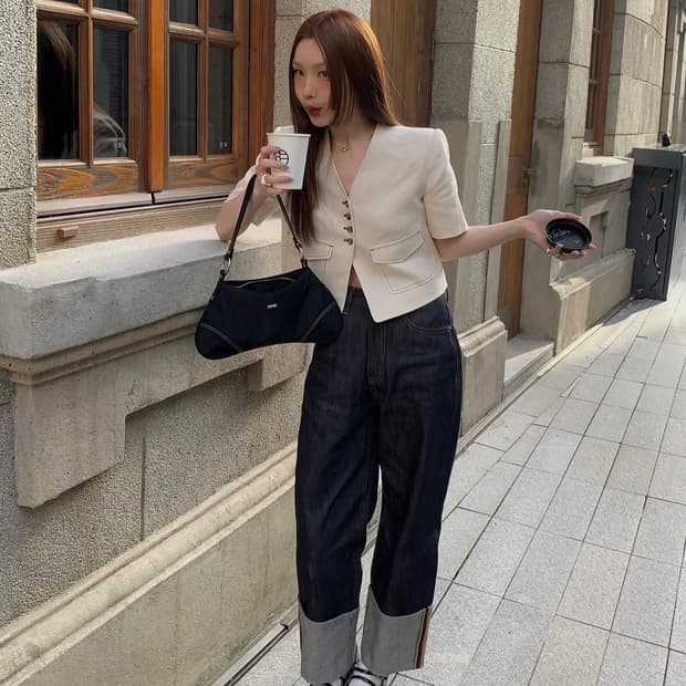 [s] 엔오르 와이드 롤 업 진 네이비