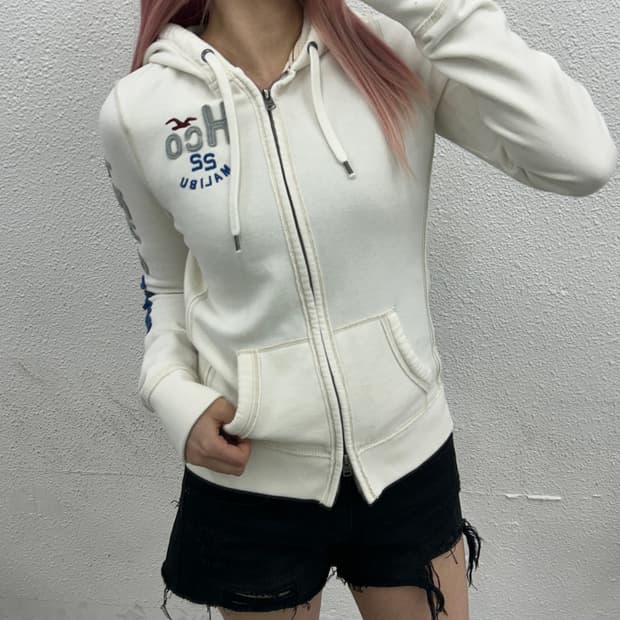홀리스터 딱붙핏 사이드 로고 아이보리 후드집업 S