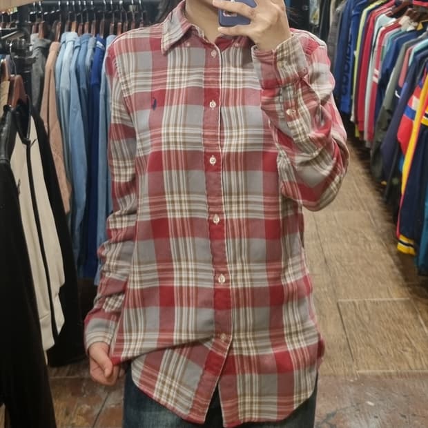 [Hi] 폴로 긴팔 체크 셔츠 레드