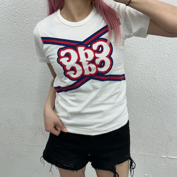 꼼데가르송 CDG 프린팅 화이트 반팔 XS