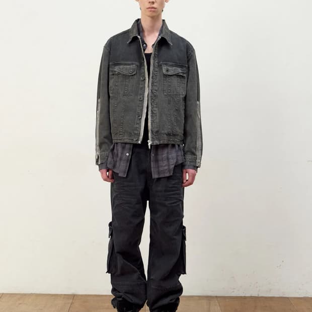 이티씨이 (ETCE) 레이어드 지퍼 디테일 워시드 트러커 자켓