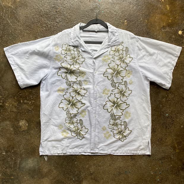 빈티지 하와이안 플라워 반팔 셔츠 화이트