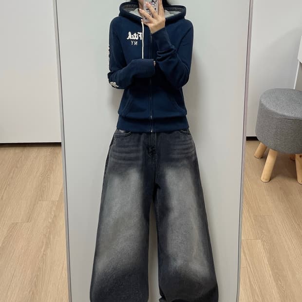 아베크롬비 슬림핏 자수로고 네이비 후드집업