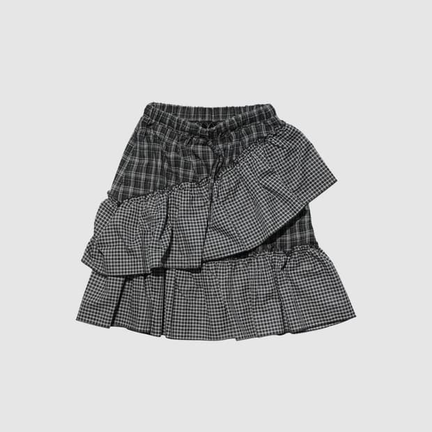 Yinandyang 체크 프릴 스커트