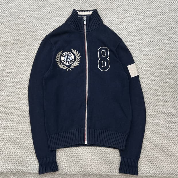 타미힐피거 자수 패치 니트 집업 r2589