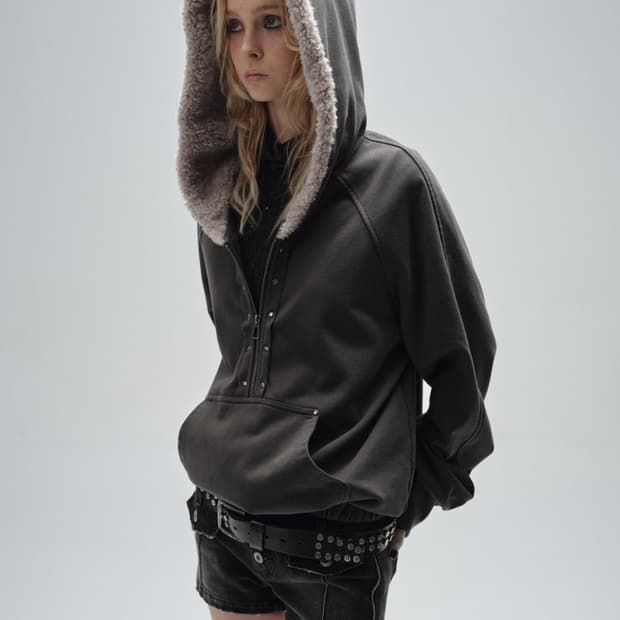 [m] 테스트메커니즘 웨어앤티어 퍼 하프 후드집업 차콜