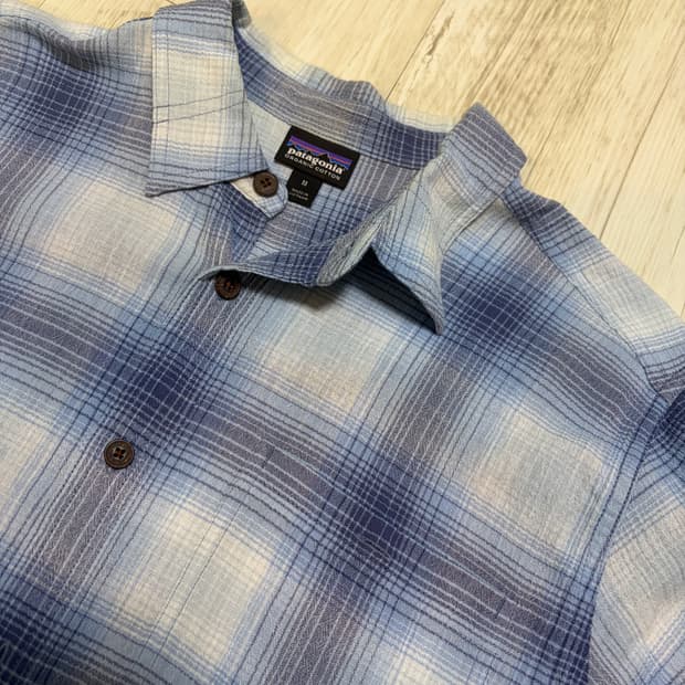 [M]파타고니아 블루 체크 반팔 셔츠