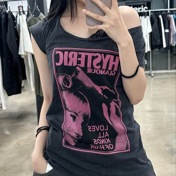 Hysteric Glamour 핑크 그래픽 차콜 T-Shirt