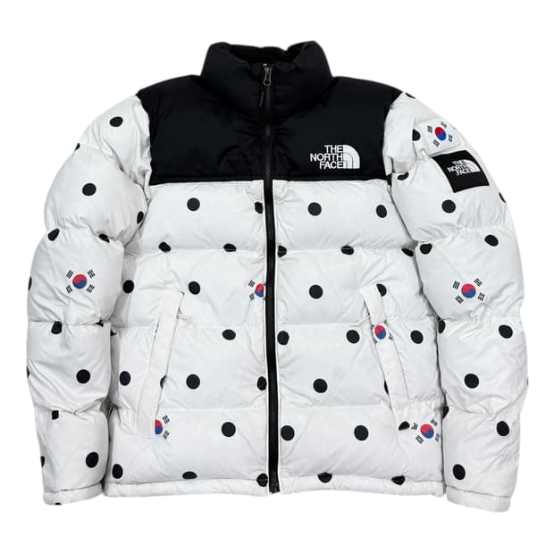 노스페이스 해외판 한정판 도트 땡땡이 태극기 코리아 눕시700패딩 화이트