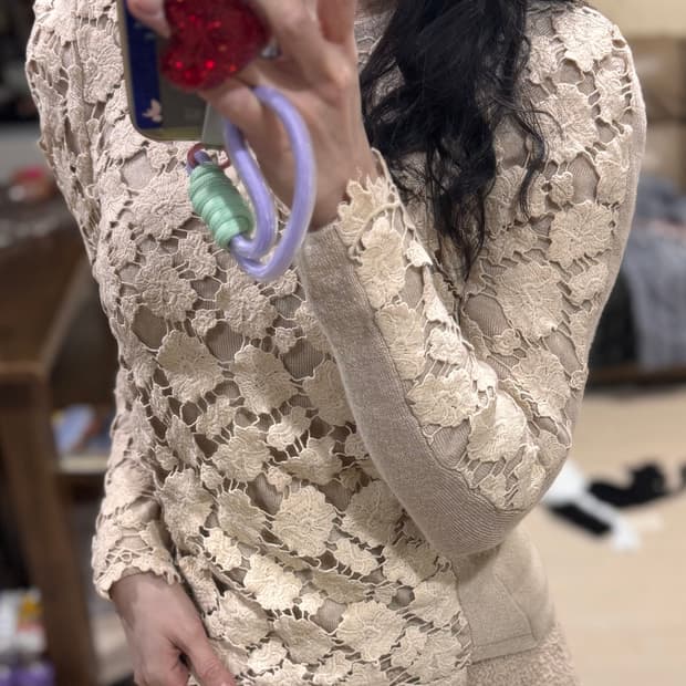 44반 ~ 55 SJSJ 레이스 퍼프소매 니트 스웨터