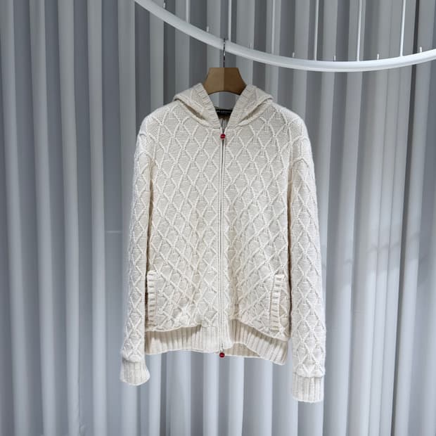 (A+/M) / 키톤 캐시미어 케이블 니트 후드집업 아이보리