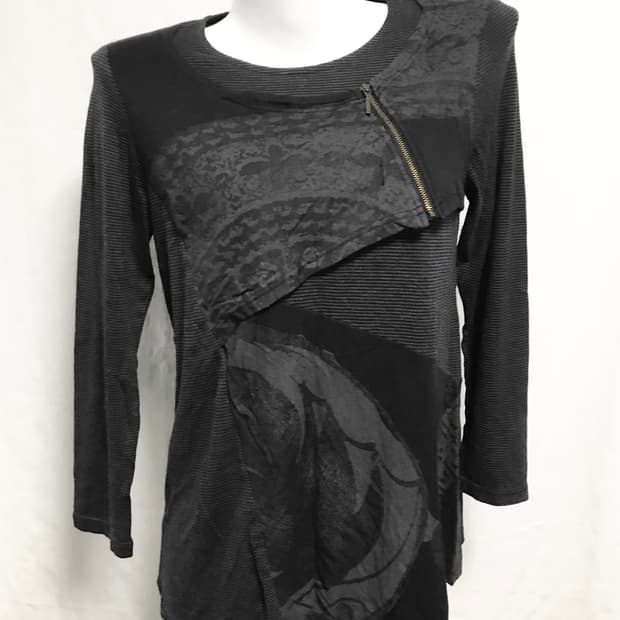 빈티지 00s 펑크 지퍼 디테일 레이어드 스트라이프 롱슬리브 탑