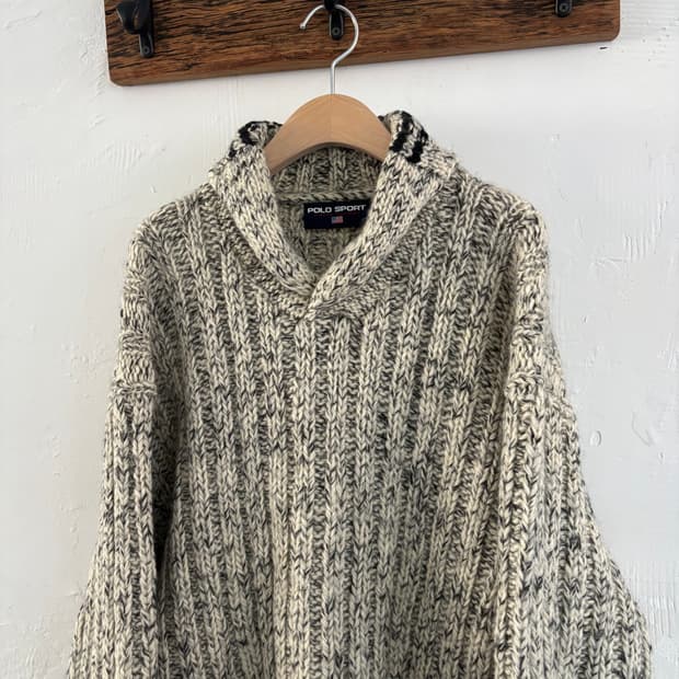 Polo 폴로 스포츠 보카시 헤비 울 숄카라 니트 스웨터