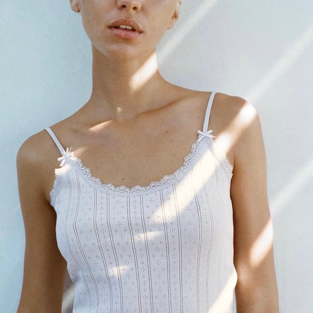 ZARA 자라 레이스 트리밍 포인텔 탑 라벤더, 자라 아일렛 나시