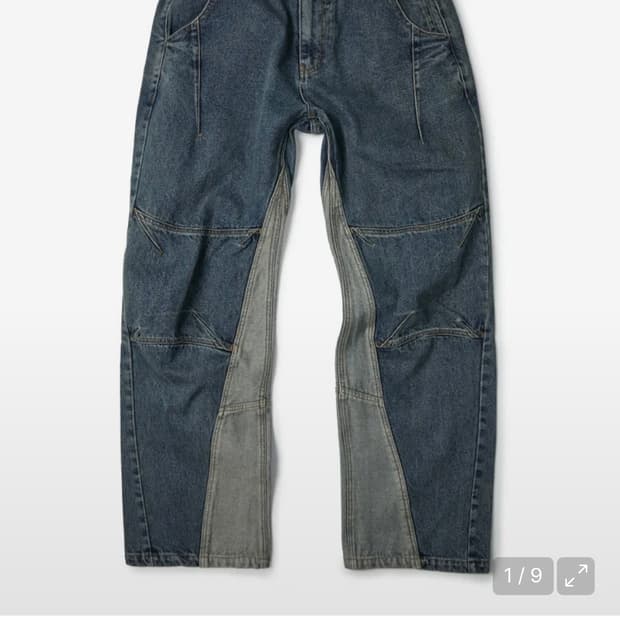 ETCE CURVED PANEL DENIM PANTS (BLUE)