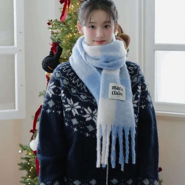 마리끌레르 미니 코튼캔디 체크 머플러