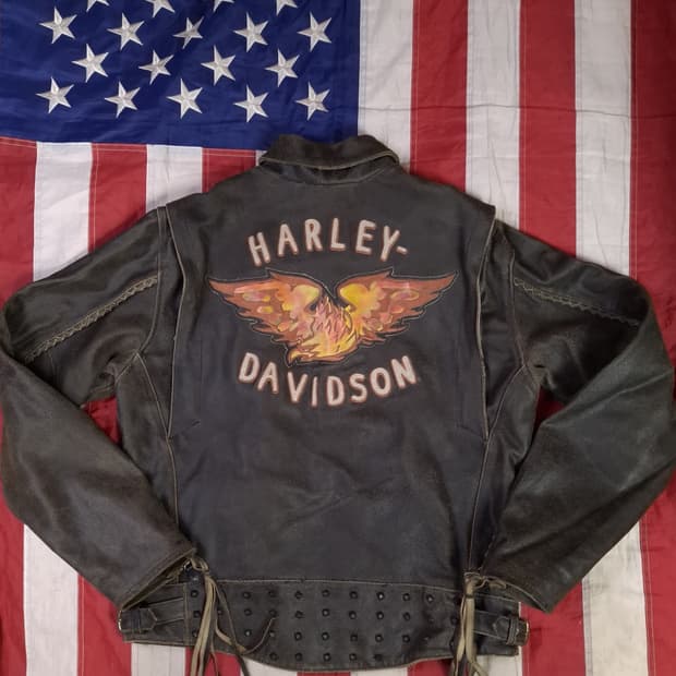 오리지날 할리데이비슨 리얼레더 이글 테슬 라이더자켓