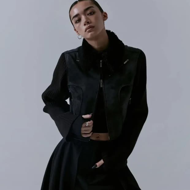 트리밍버드 투웨이 크랙 레더 자켓 2-way knit