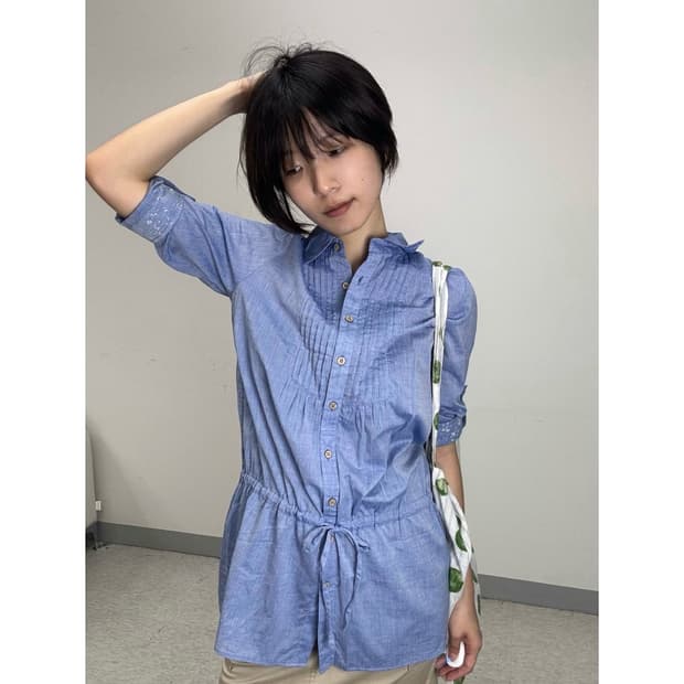 빈티지 연청 데님 셔츠 원피스