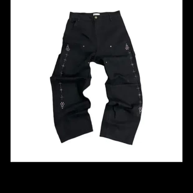 아오이로 페이크 스터드 커티드 더블니 팬츠 (2)