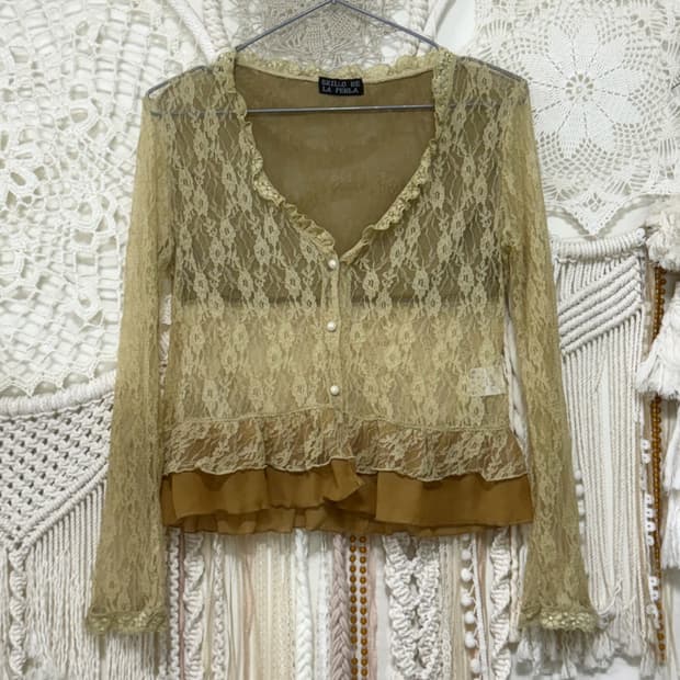 Gold Beige Flower Lace Cardigan