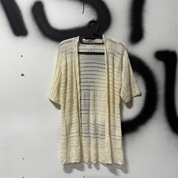 VTG 빈티지 아이보리 펀칭 크로쉐 반팔 니트 가디건
