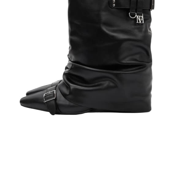 트리밍버드 Slouch Volume Buckle Boots Black